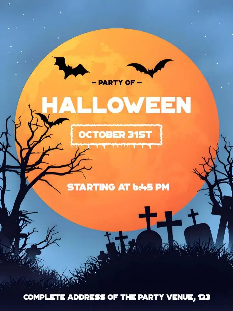Invitation Blue Halloween – Commemorative Dates theme modern, fun, whimsical, dark, colorful