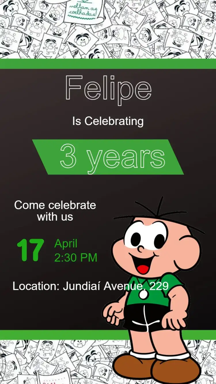Invitation Cebolinha Monica's Gang - Editable Children's Party