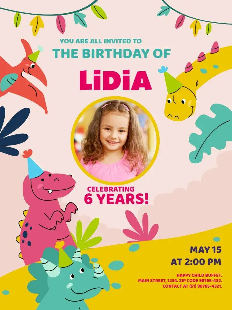 Pink Playful Dinosaur invitation