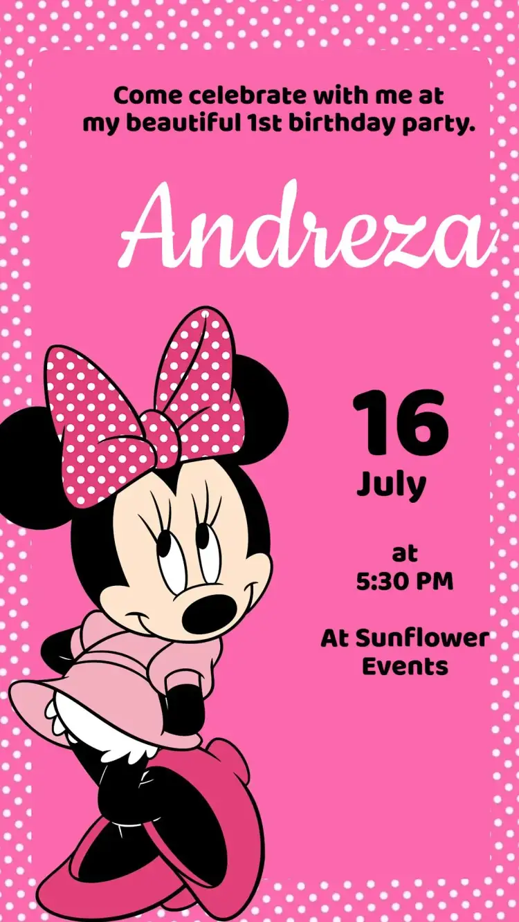 Invitation Pink Minnie Birthday Invitation – Kids' Birthday Party theme pink, red, polka dots, Disney, princess, modern