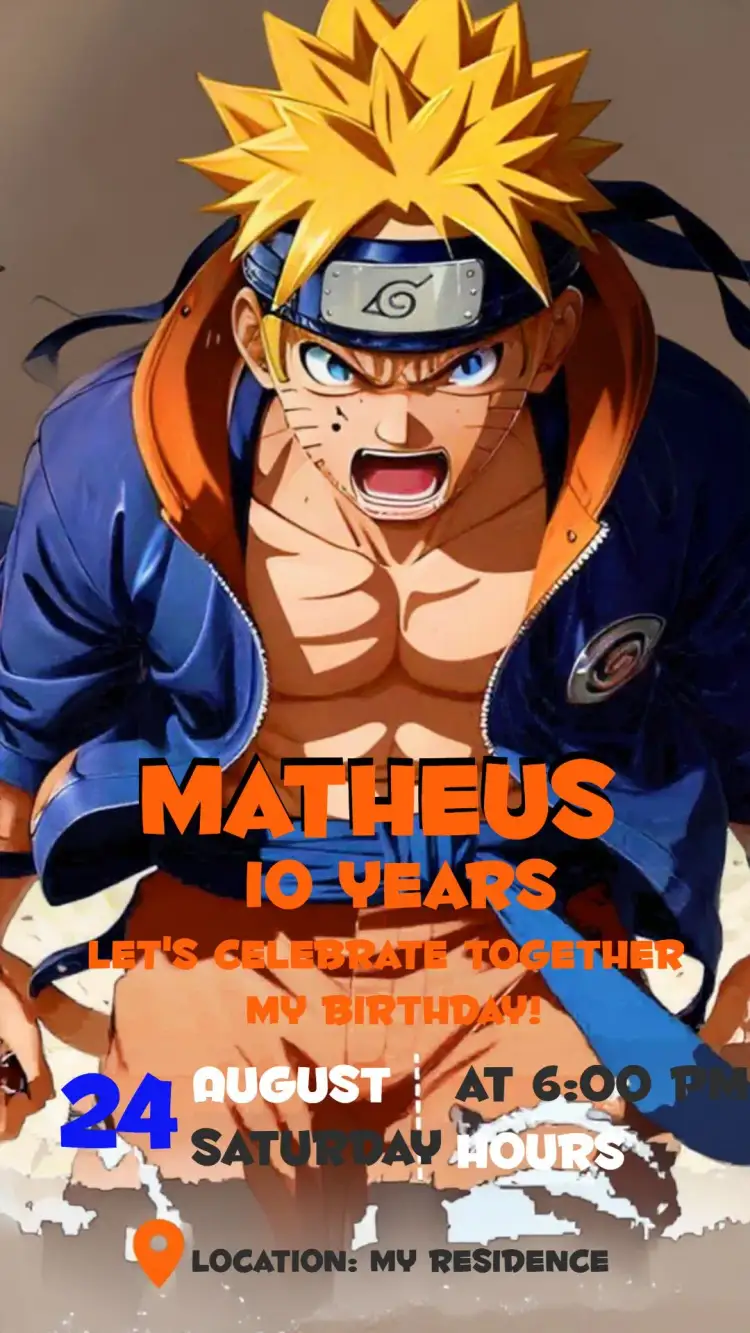 Invitation Blue Naruto – Kids' Birthday Party theme anime, adventure, vibrant colors, character illustrations, modern