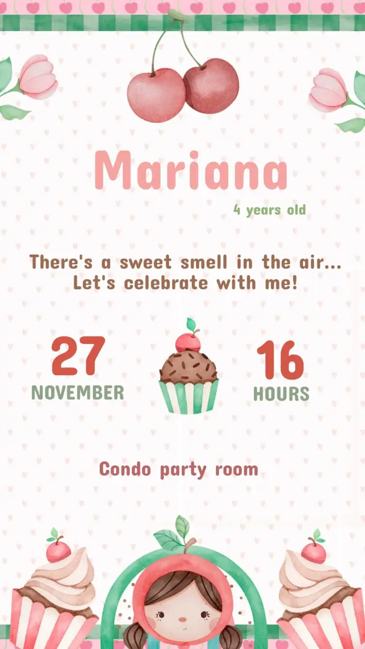 Children's Birthday Invitation Cherry Cake