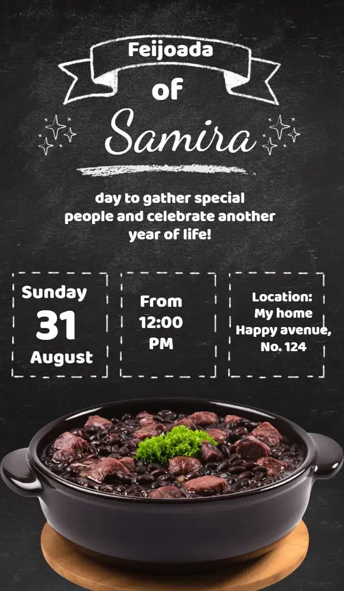 Invitation Feijoada Lunch – Birthday theme elegant, sophisticated, minimalist, Brazilian, modern, vintage