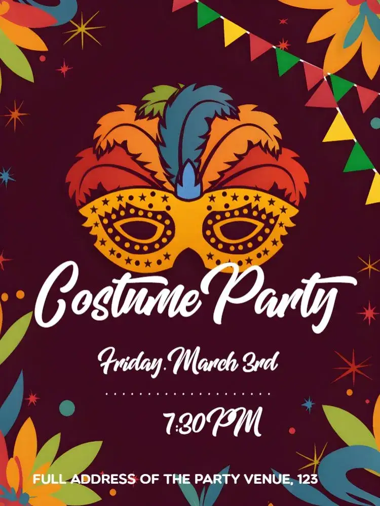 Invitation Carnival Party – Commemorative Dates theme colorful, festive, vibrant, tropical, masked