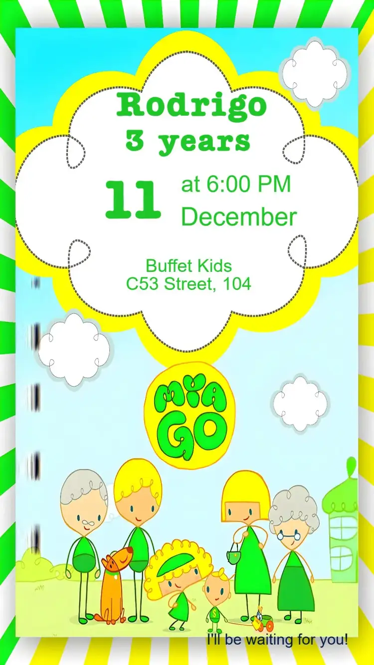 Invitation Mia Go – Kids' Birthday Party theme colorful, fun, modern, themed, youthful, playful