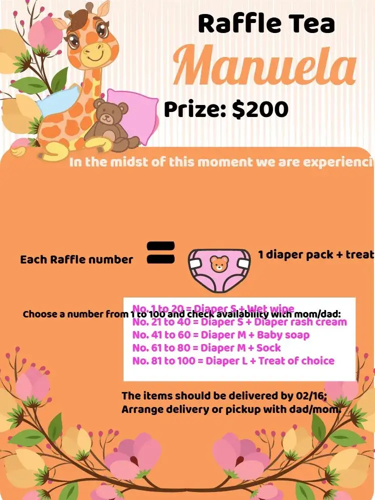 Invitation Tea Raffle Giraffe Flowers – Raffle Tea theme floral, colorful, childish, cheerful, modern