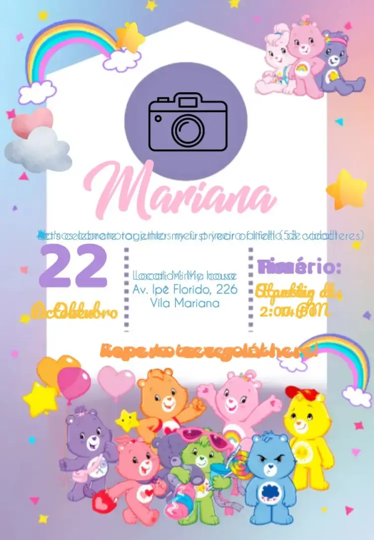 Care Bears With Purple Photo invitation