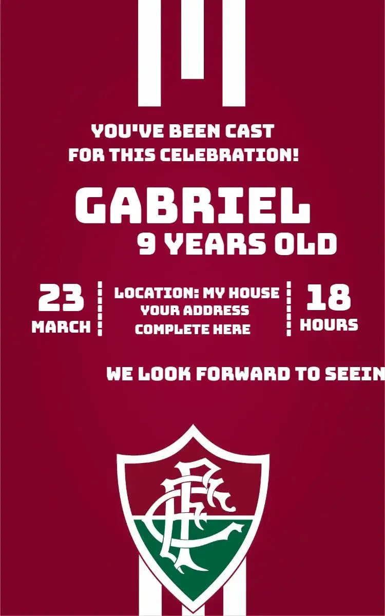 Invitation Fluminense 3 – Birthday theme soccer, contemporary, vibrant, sporty, fun, themed