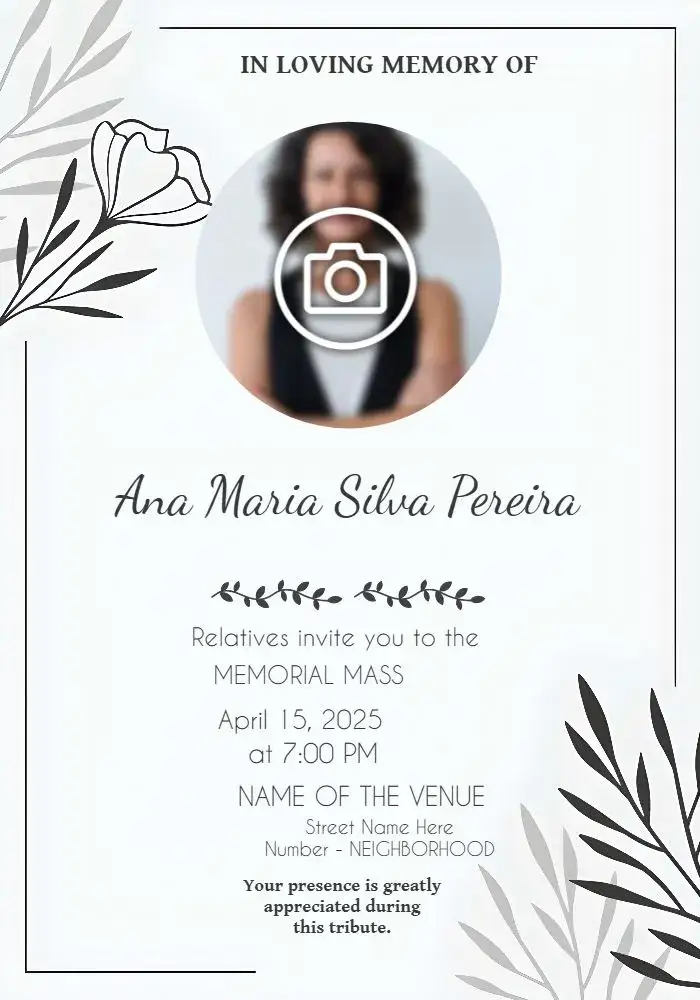 Invitation Funeral Mass With Photo Worship – Commemorative Dates theme gray, white, minimalist, respectful, classic