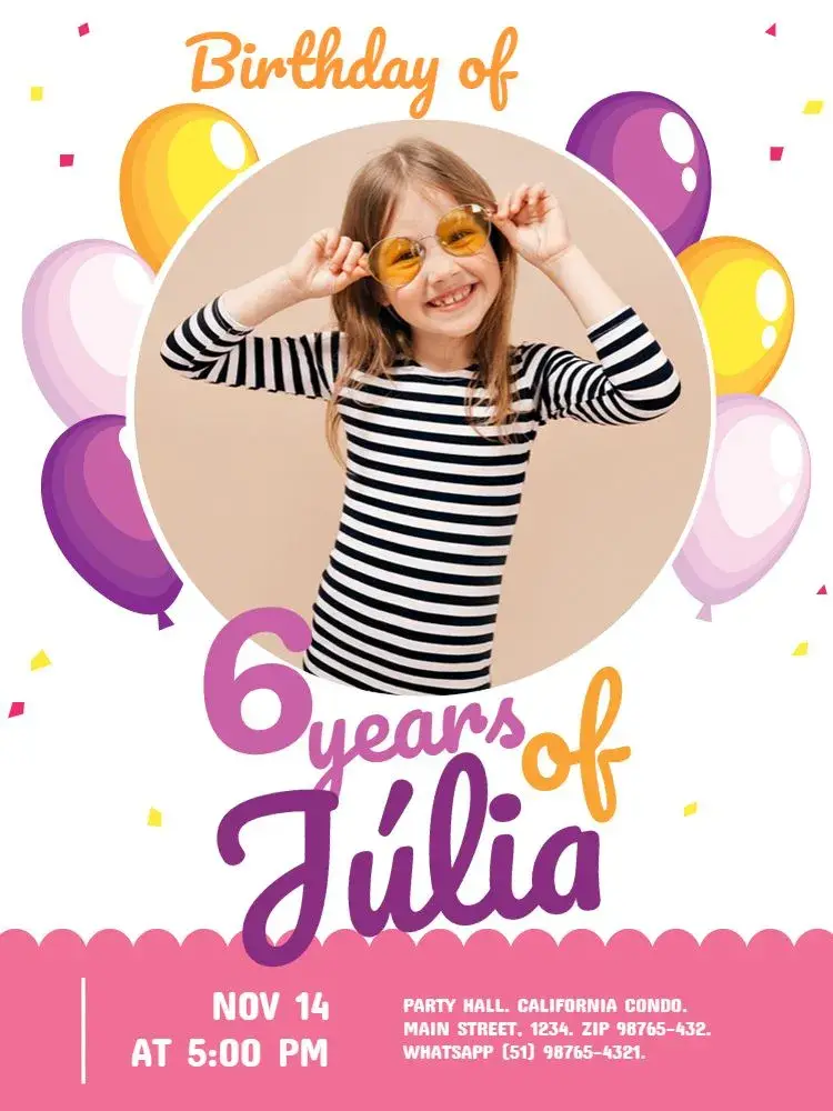 Invite 6 Years With Photo Party editable and customizable