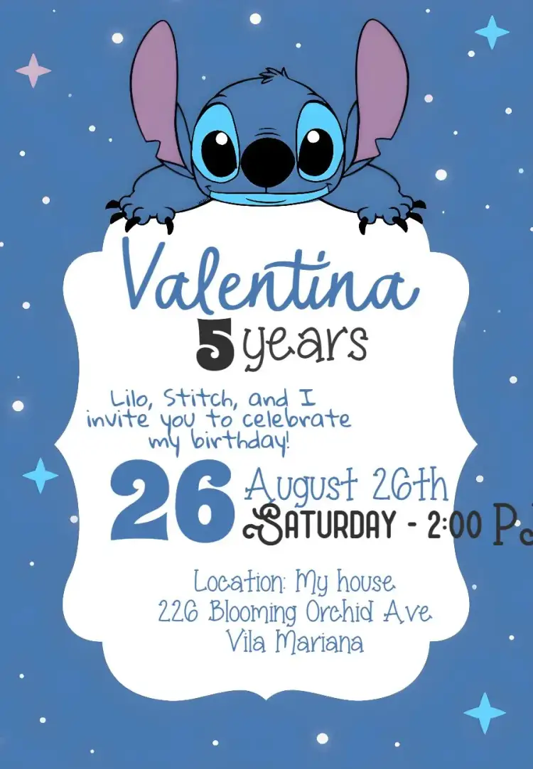 Invitation Stitch Beach – Kids' Birthday Party theme tropical, colorful, fun, beach, Disney, summer