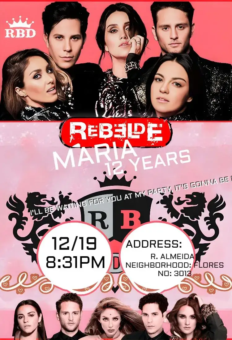 Invitation Rebelde Rbd Anahi – Birthday theme red, black, white, vintage, themed, youthful