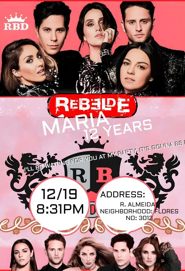 Invite Rebelde Rbd Anahi editable and customizable