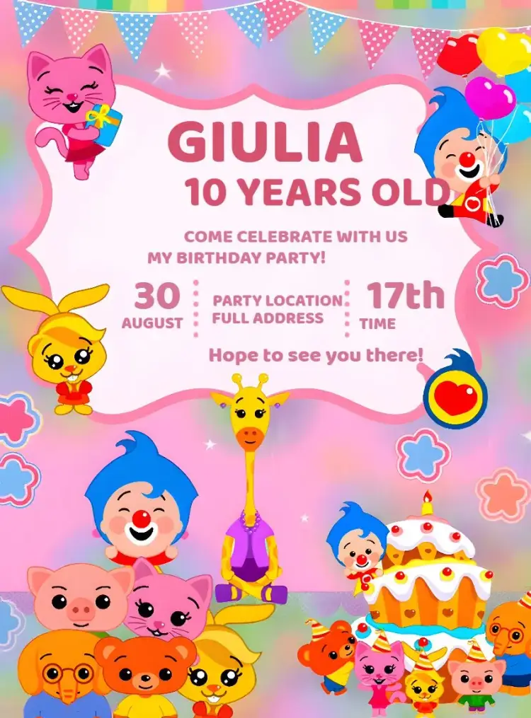 Plim Heroi Do Coração Rosa Menina Infantil invitation