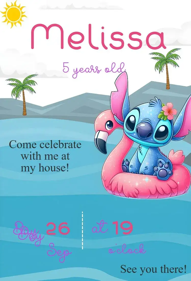 Invitation Stitch Kids Birthday Invitation – Kids' Birthday Party theme colorful, fun, childish, playful, themed