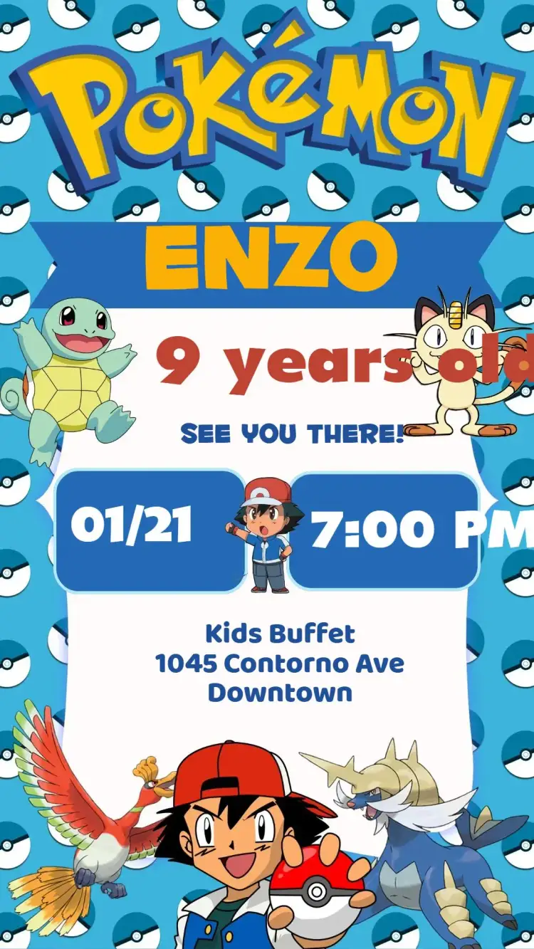 Invitation Pokémon – Kids' Birthday Party theme colorful, playful, modern, youthful, thematic