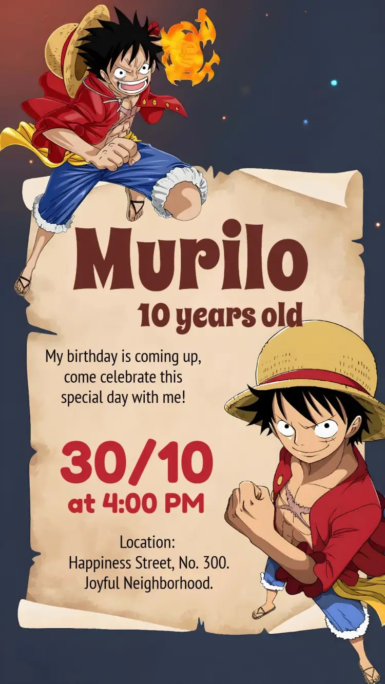One Piece Luffy invitation