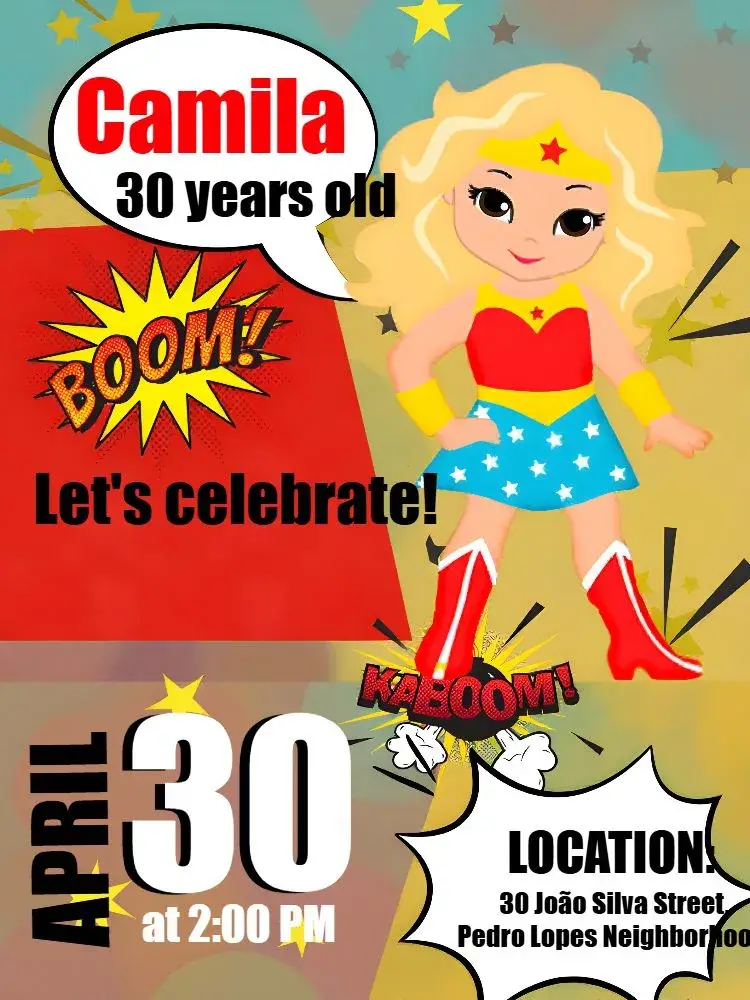 Blue Wonder Woman invitation