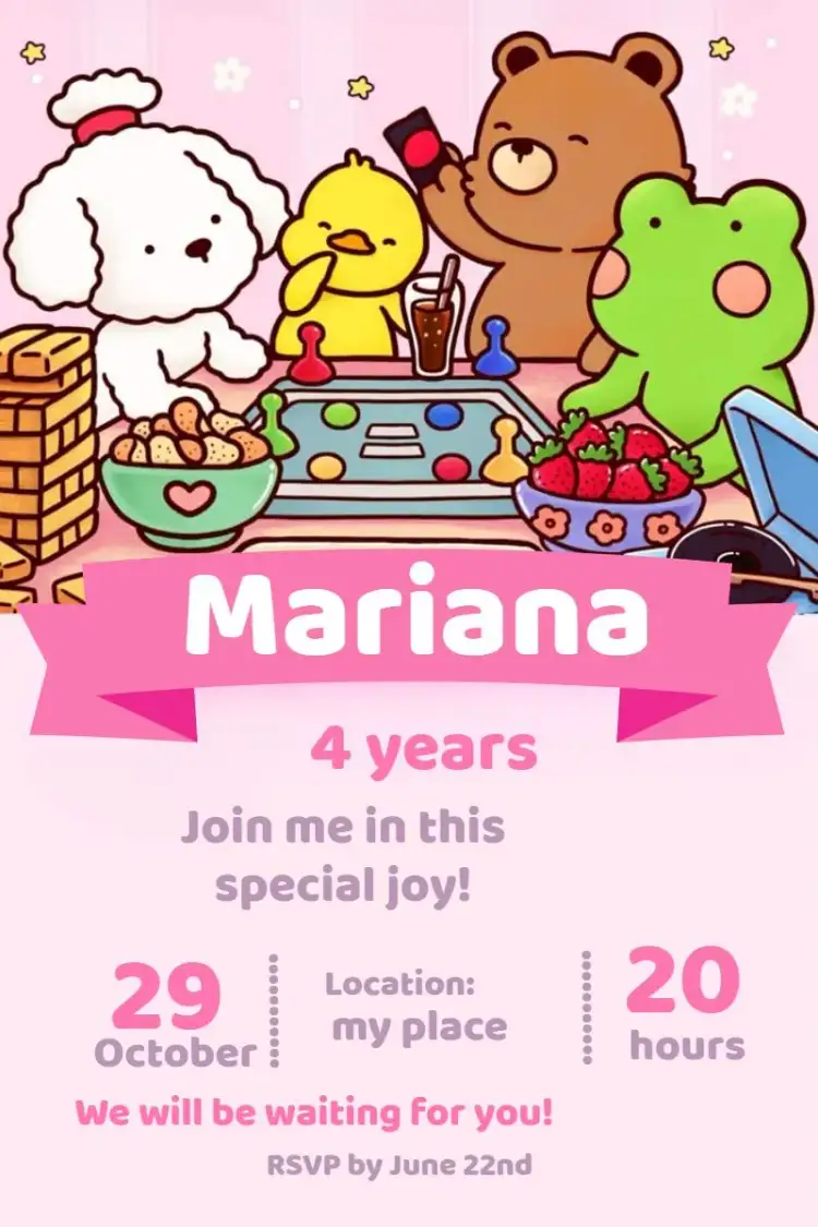 Invitation Bobbie Goods Animals – Kids' Birthday Party theme colorful, funny, childish, animal, illustrations, playful