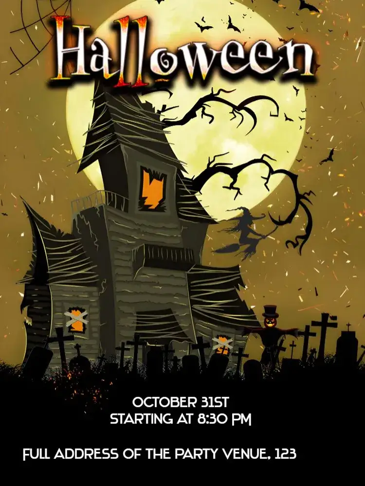 Invitation For Haunted Halloween Party – Commemorative Dates theme dark, mysterious, vintage, fantasy, colorful, fun