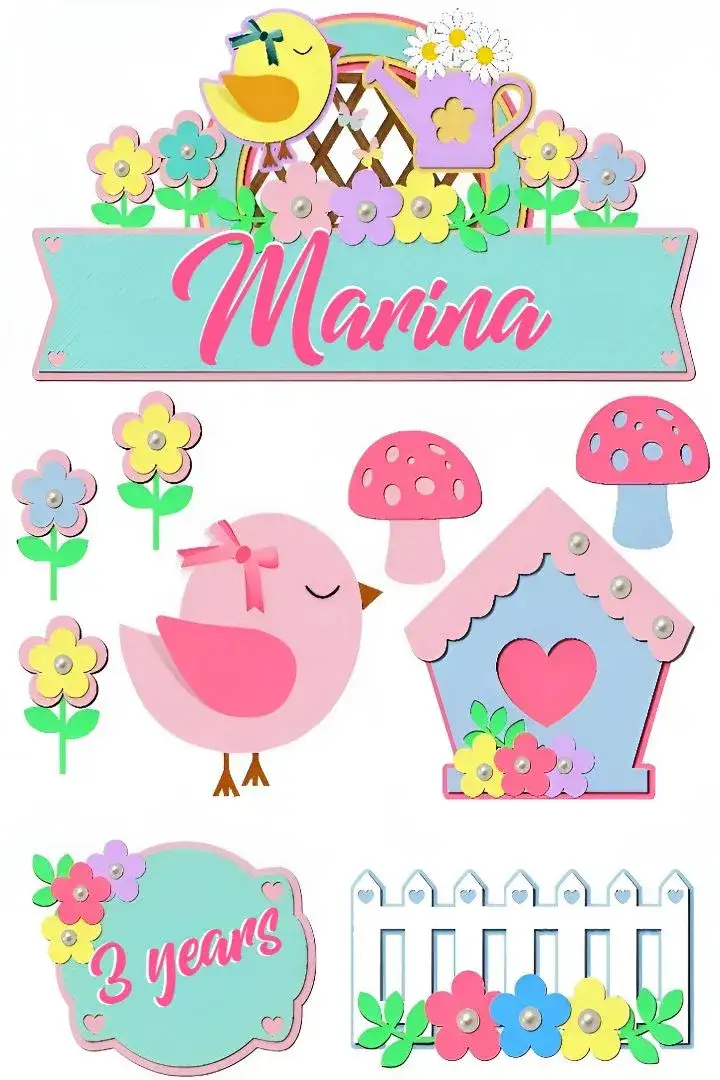 Invitation Enchanted Garden Cake Topper Printable – Cake topper theme garden, enchanted, colorful, fantasy, playful, tropical