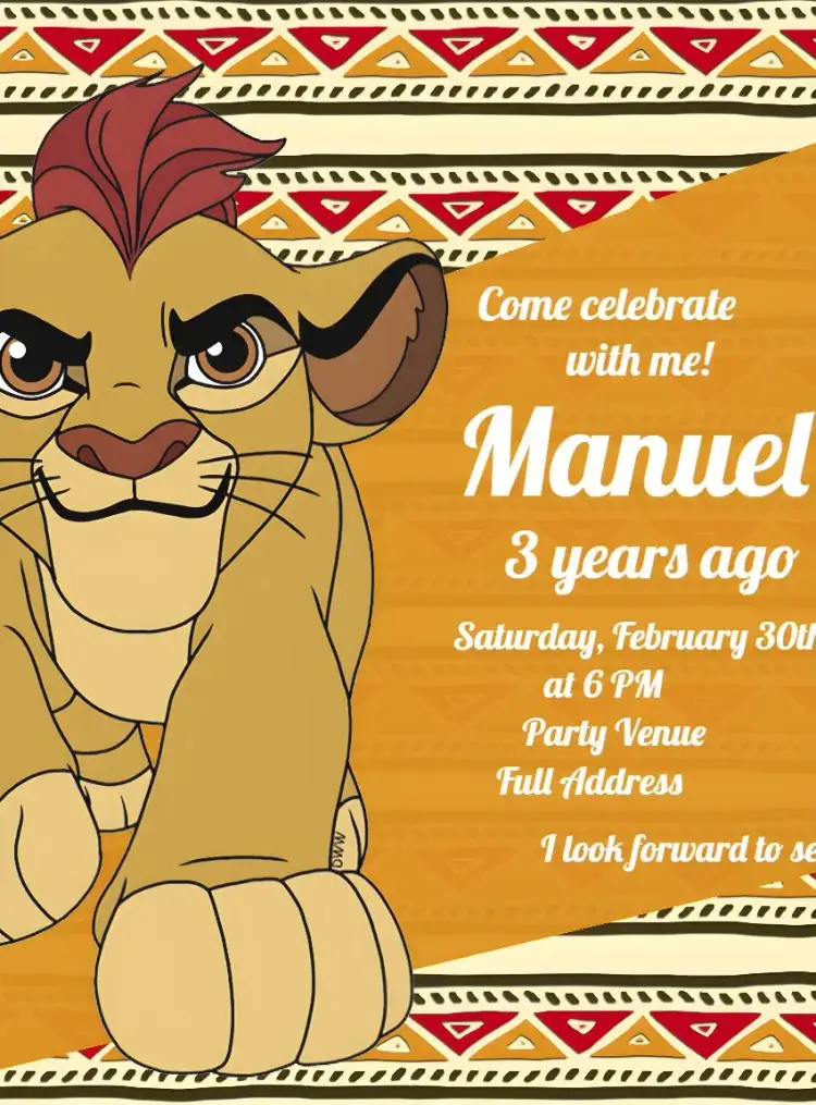 Invitation Lion King Simba – Kids' Birthday Party theme colorful, animal print, tropical, jungle, fun