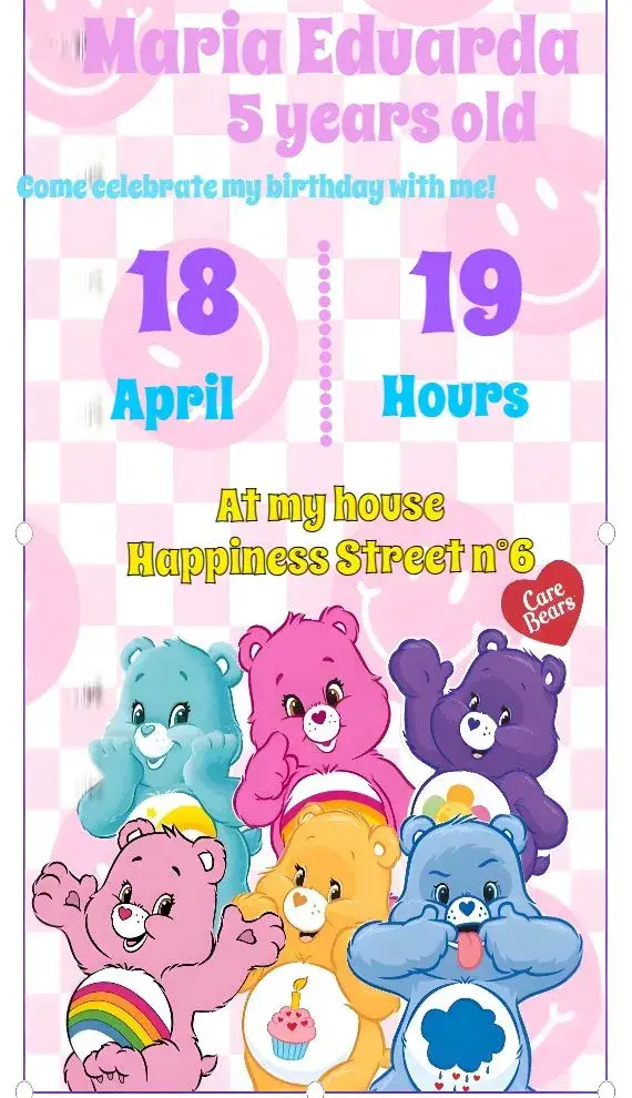 Invitation Lovely Pink Care Bears – Kids' Birthday Party theme pink, playful, cute, childlike, colorful, animal illustrations