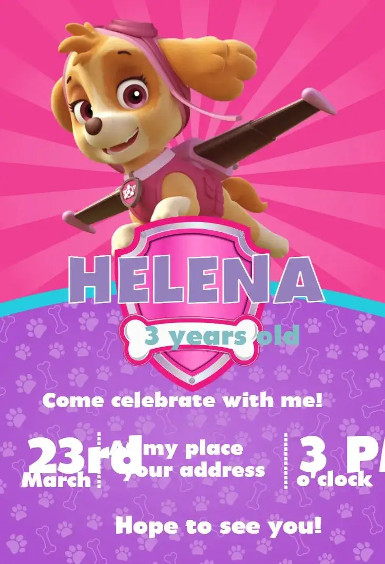 Invitation Paw Patrol girl 6 – Birthday theme vibrant colors, fun style, Paw Patrol elements, playful design, adventure theme, inspired by heroines