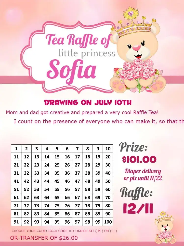 Tea Raffle Teddy Bear Princess Balloon invitation