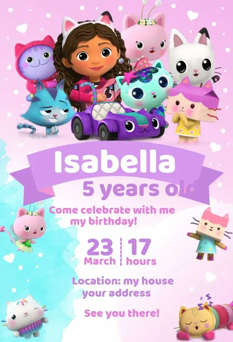 Invitation The Magical House of Gabby 4 – Birthday theme magical, colorful, fun-filled, playful, fantasy-themed, childlike