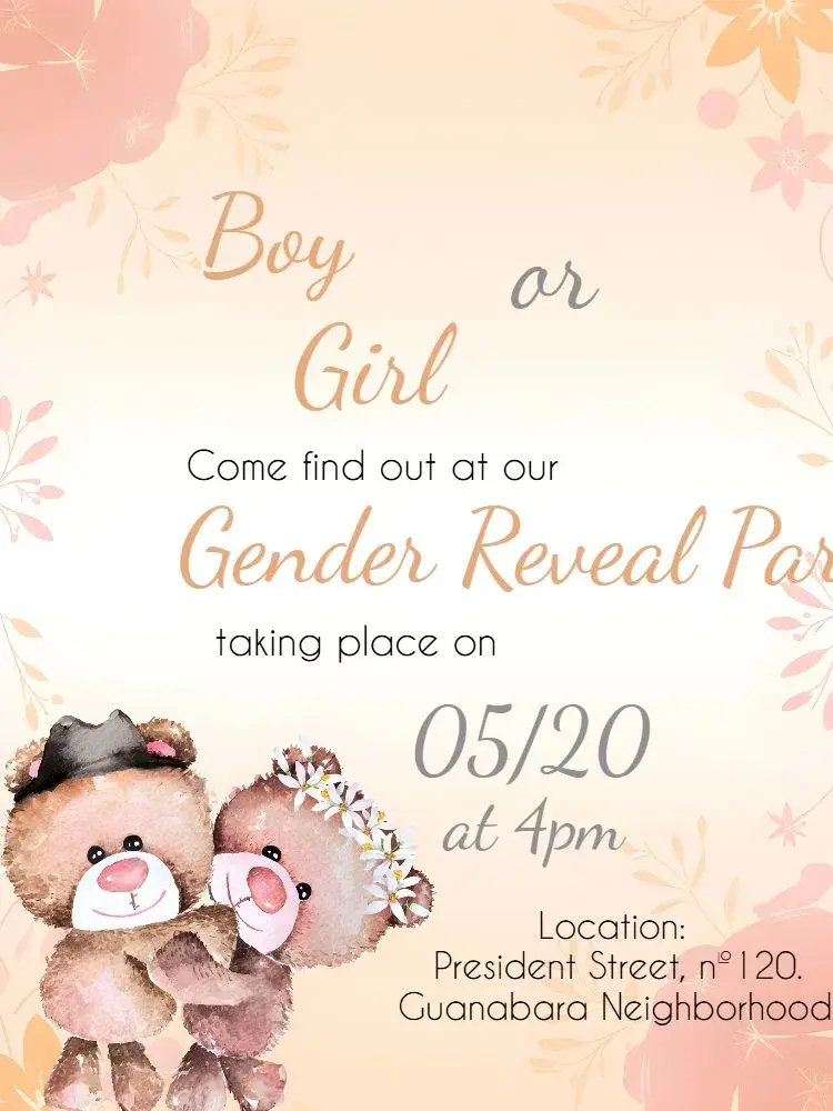 Invite Teddy Bears Baby Gender Reveal editable and customizable