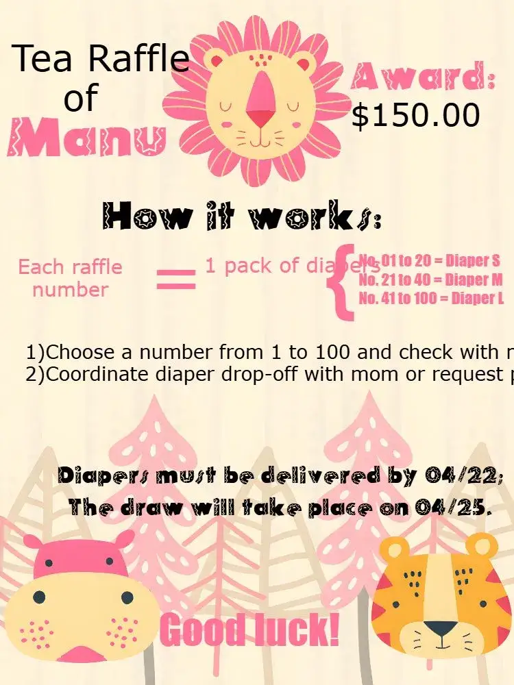 Invitation Pink Black Safari Raffle Tea – Raffle Tea theme safari, animals, pink and black, fun, modern