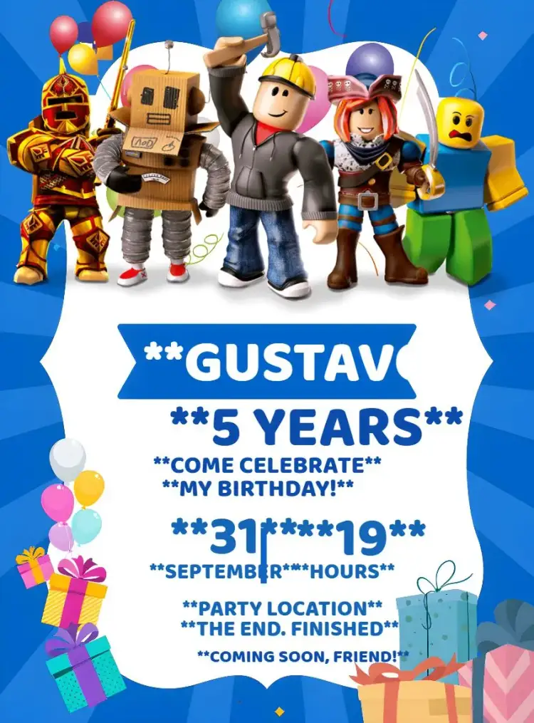 Invitation Roblox Blue Lego – Most searched for theme blue, comics, modern, fun, games, childish