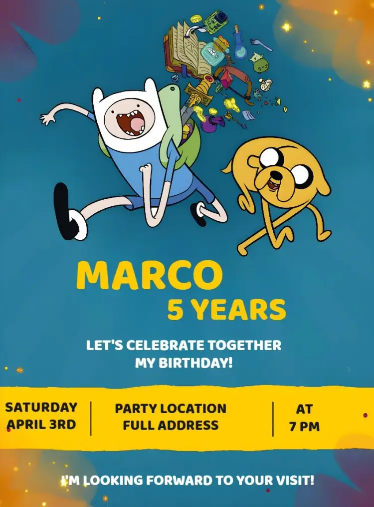 Blue Adventure Time invitation