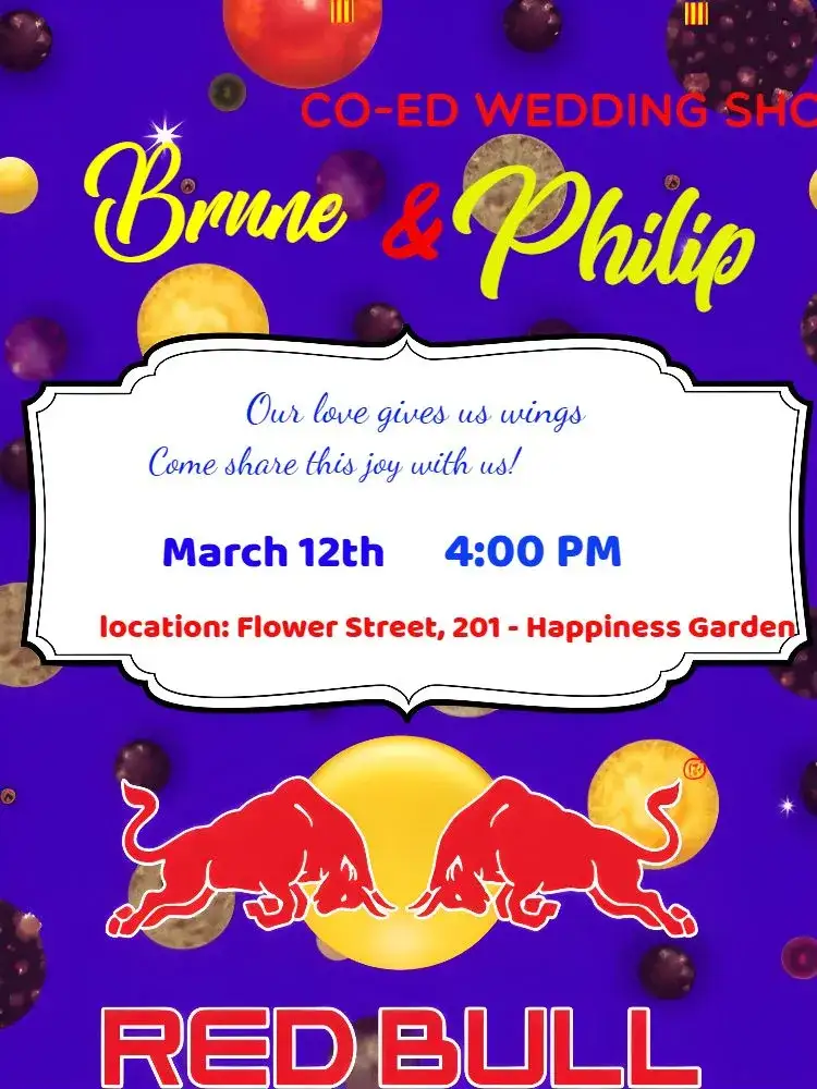 Invitation Red Bull Bull Tea Bar – Bridal Shower theme modern, colorful, themed, fun, sporty