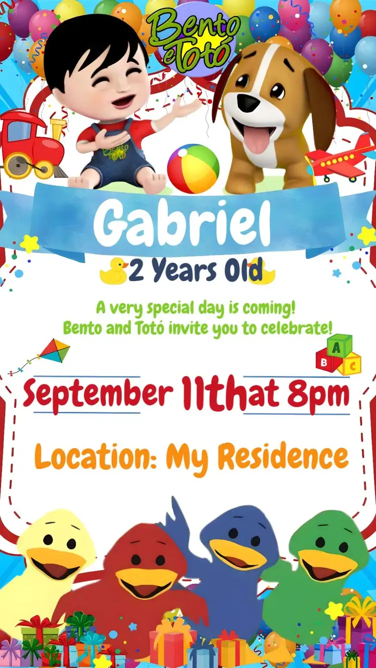 Invitation Bento And Totó Animated – Most searched for theme colorful, fun, lively, childish, cute illustrations