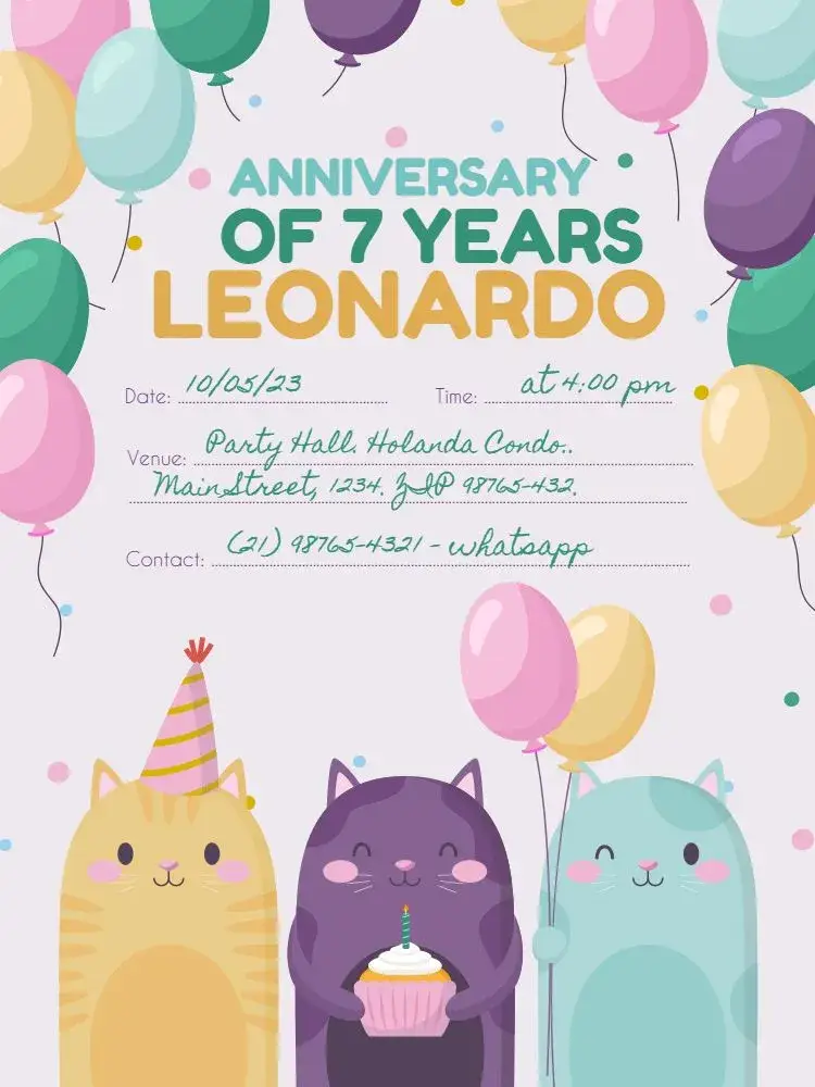 7 Years Colorful Kittens invitation