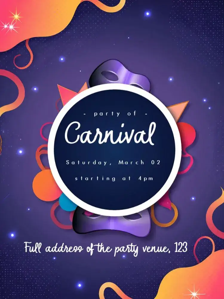 Invitation Brazilian Carnival – Commemorative Dates theme colorful, vibrant, festive, tropical, Brazilian, fun