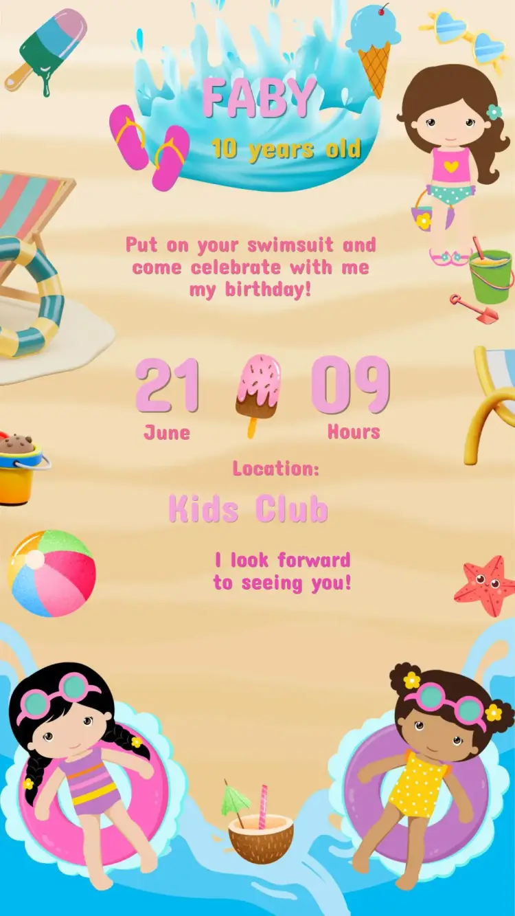 Digital Invitation Birthday Pool Party