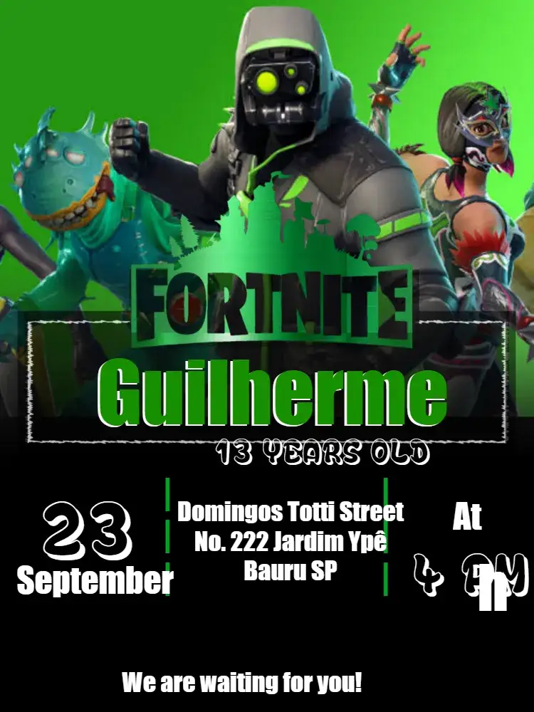 Invitation Fortnite Green – Most searched for theme colorful, modern, themed, games, fun