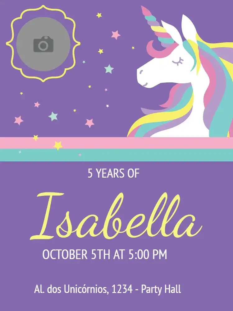 Invitation Party – Kids' Birthday Party theme unicorn, lilac, star, children's, magical, colorful
