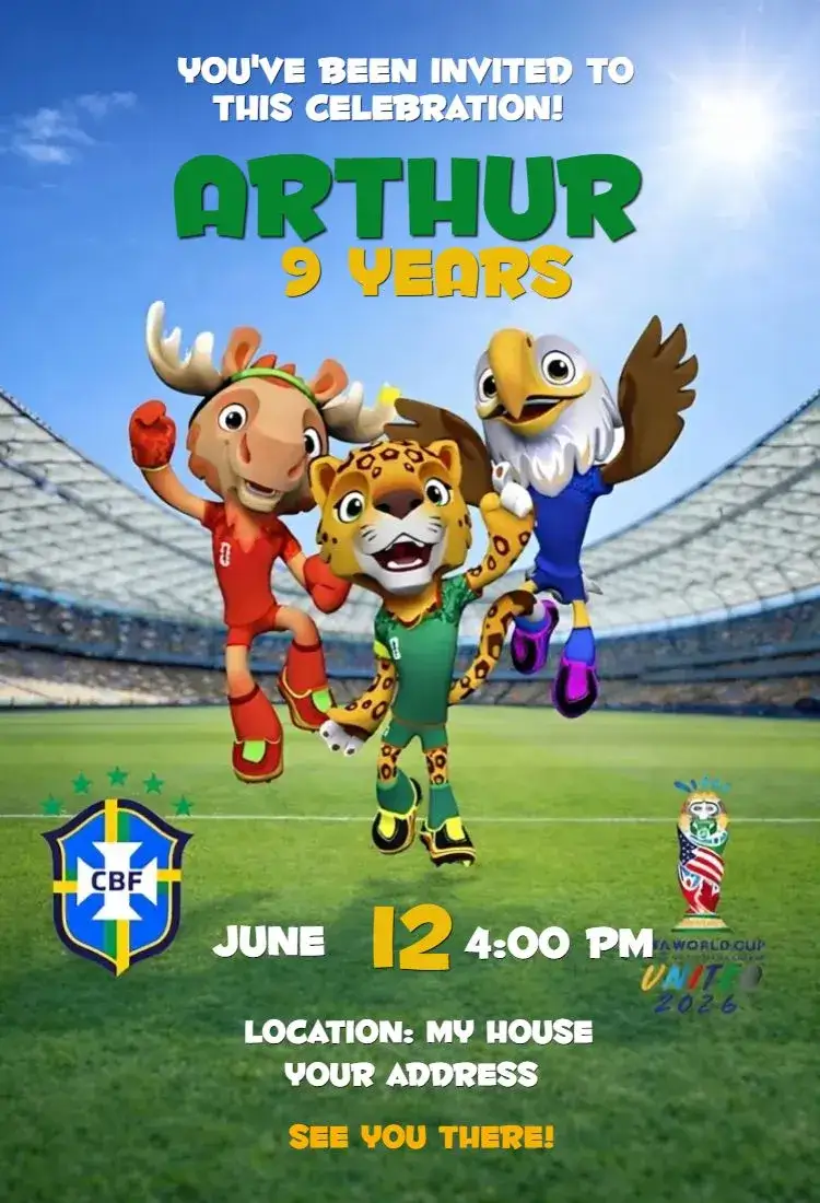 Invitation World Cup 9 – Birthday theme soccer, contemporary, colorful, fun, themed