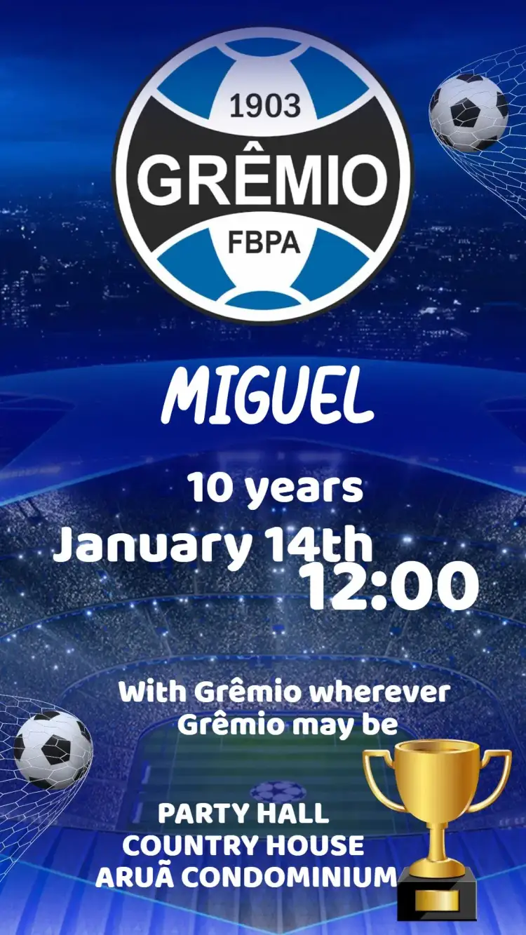 Invitation Grêmio – Birthday theme soccer, contemporary, dynamic, sporty, colorful