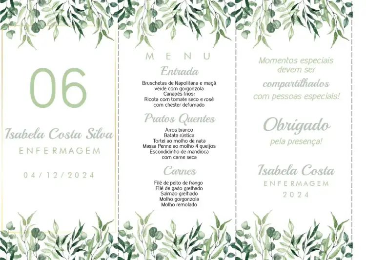 Invitation Menu Triangle Green Graduation Man – Graduation theme green, floral, modern, elegant, triangular, minimalist