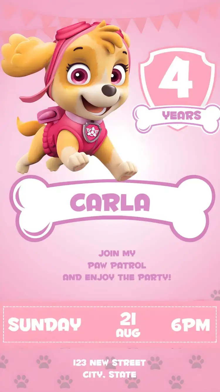 Skye Paw Patrol Kids Invitation