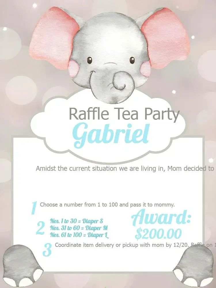 Invitation Elephant Baby Shower Tea Raffle – Raffle Tea theme safari, elegant, modern, playful, light, minimalist