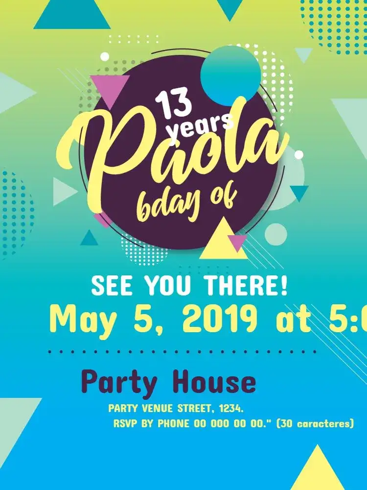 Invitation Green Party – Kids' Birthday Party theme geometric, modern, colorful, fun, childlike, vibrant