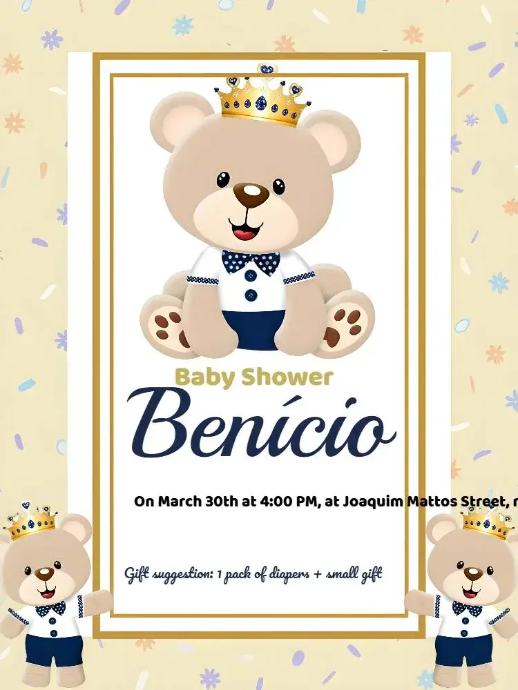 Invitation Gray.White Prince Teddy Bear Baby Shower – Gender Reveal theme gray, white, teddy bear, modern, cute, minimalist