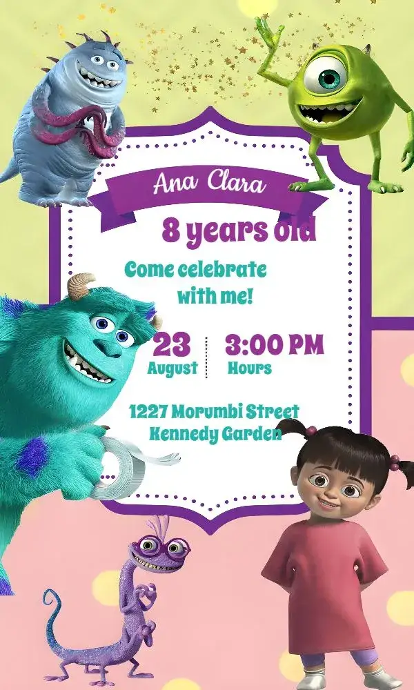 Invitation Monsters Inc. Kids – Most searched for theme colorful, fun, themed, playful, lively, childlike