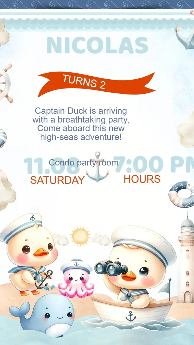 Sailor Duck Birthday Invitation